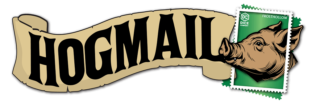 Current image: A banner that says Hogmail, with a picture of a pig's head designed on a postage stamp