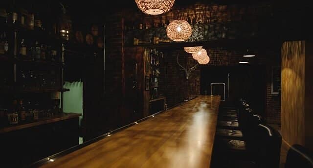 A dimly lit bar with no one visible in the picture